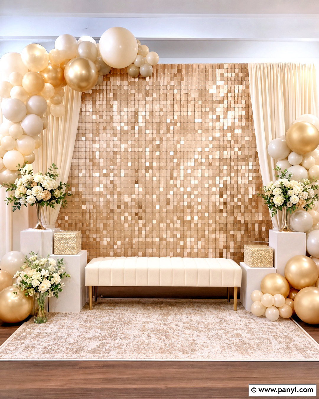 DIY Sequin Wall Backdrop With Fabric Panels - 20 sequin wall backdrop ideas
