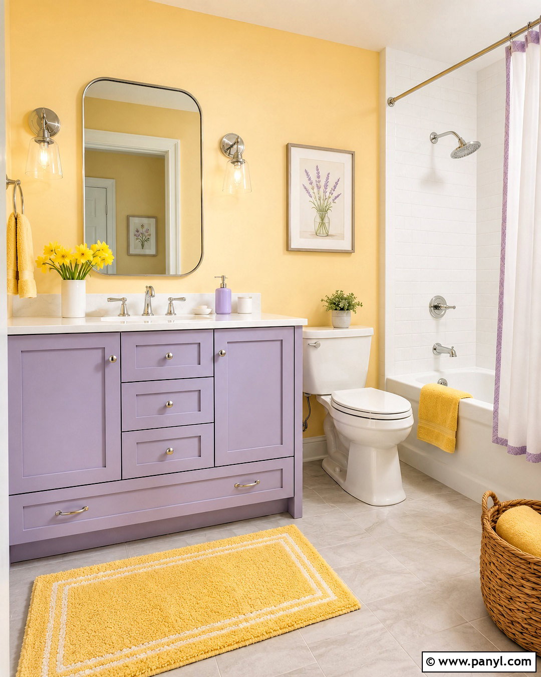 Daffodil Yellow And Lavender Bathroom - 20 Yellow Bathroom Colors