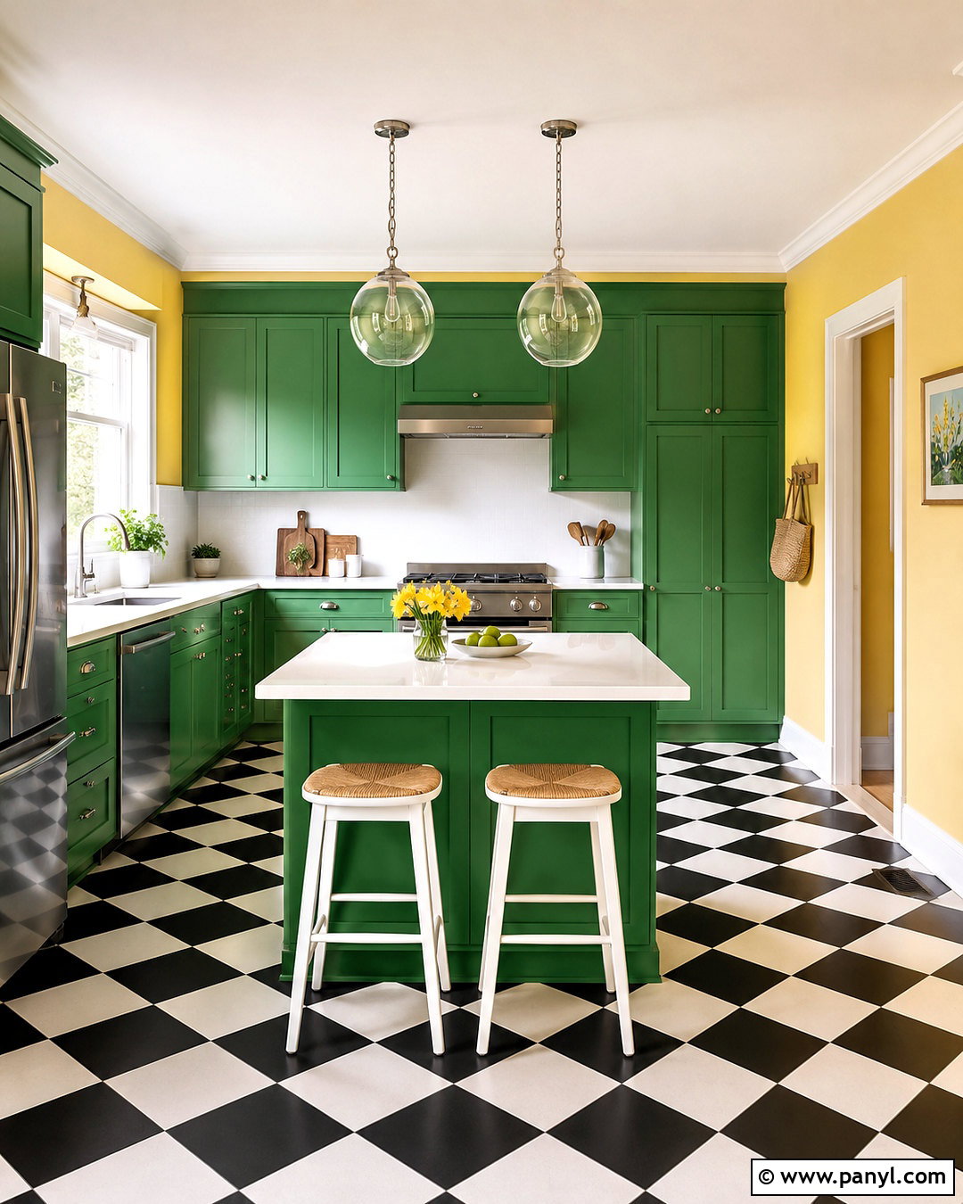 Daffodil Yellow Walls With Kelly Green Cabinets - 20 Yellow Wall Green Cabinets