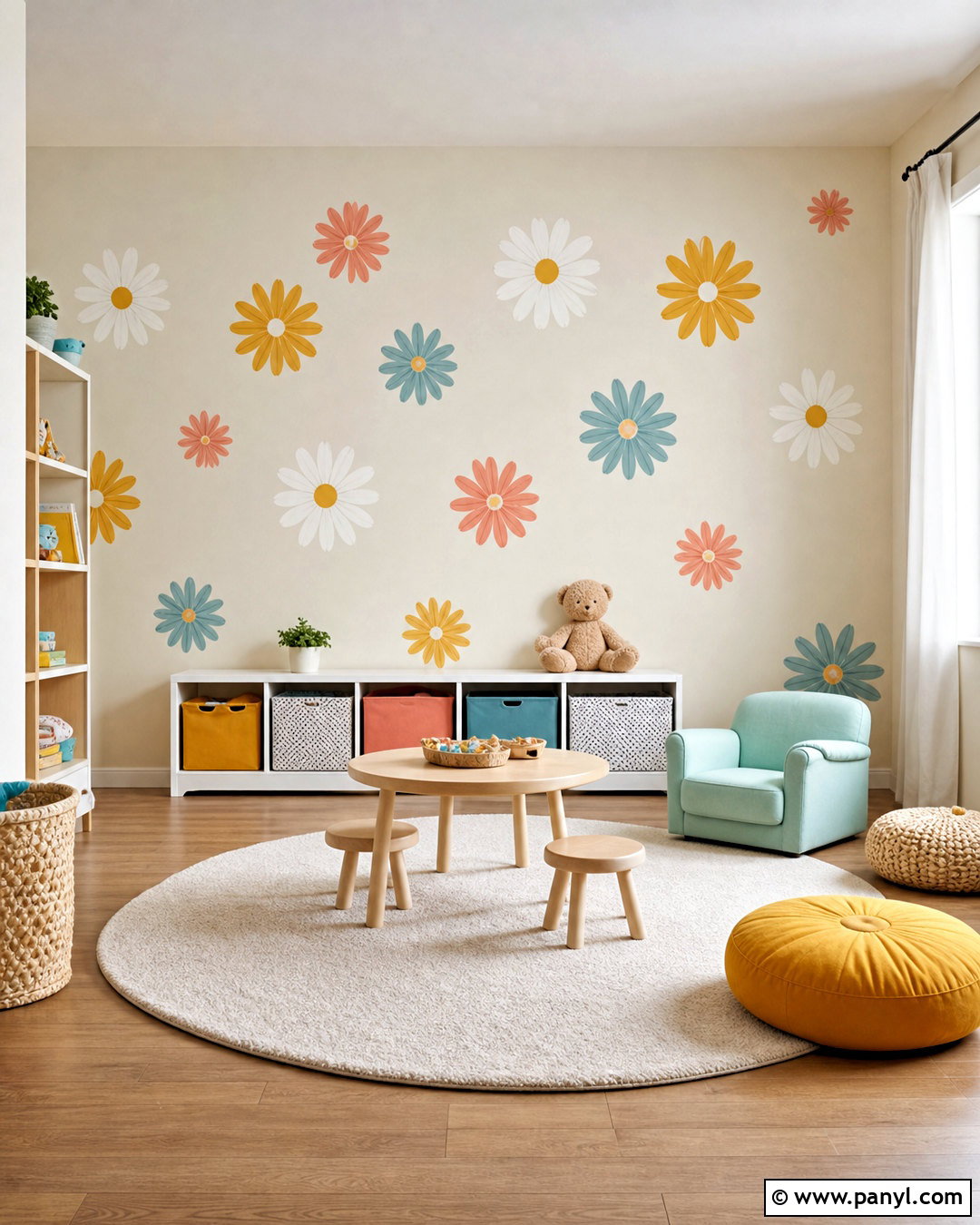Daisy Floral Wall Decals For Playroom - 20 floral wall decals