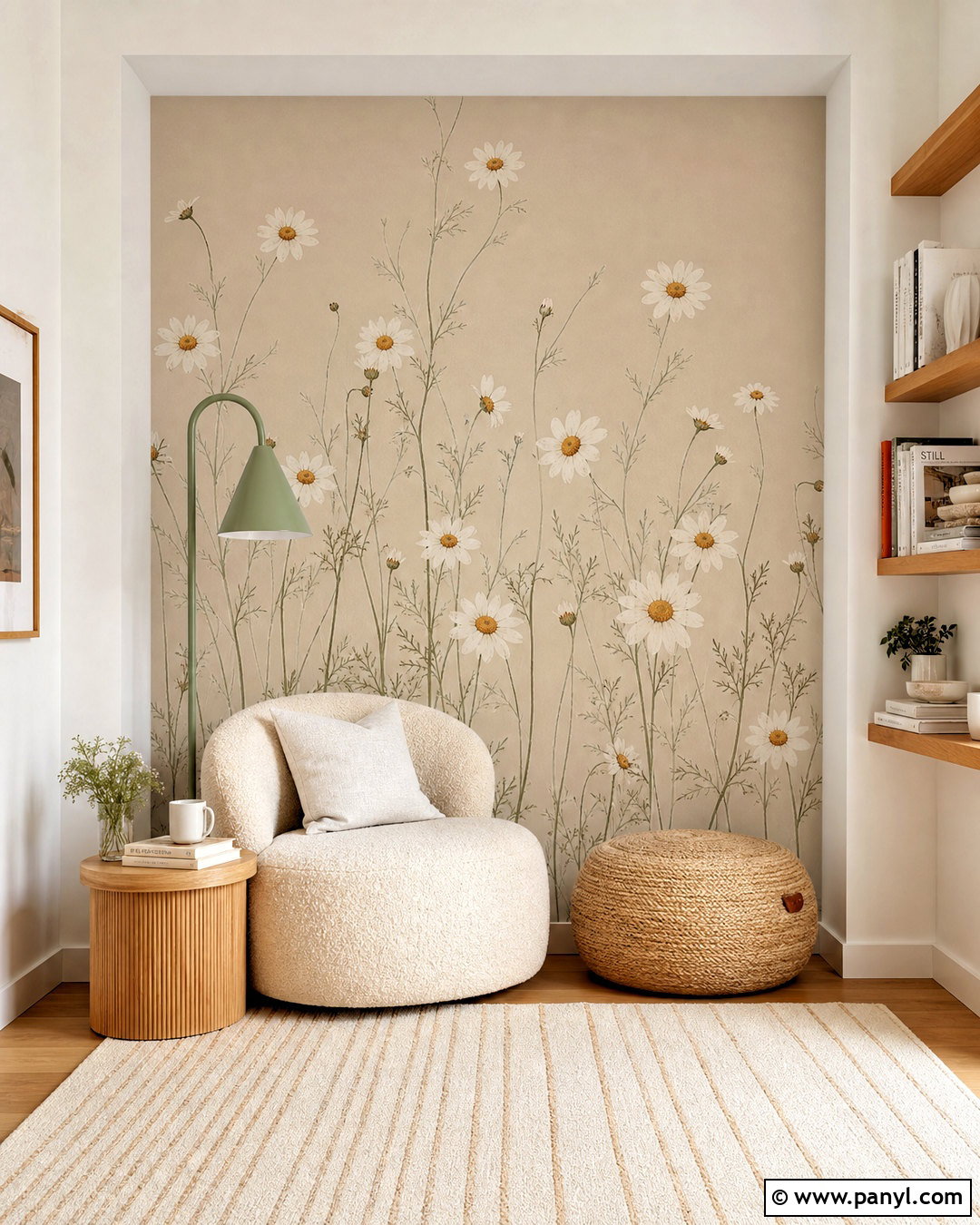 Daisy Floral Wall Mural Reading Nook - 20 floral wall mural ideas