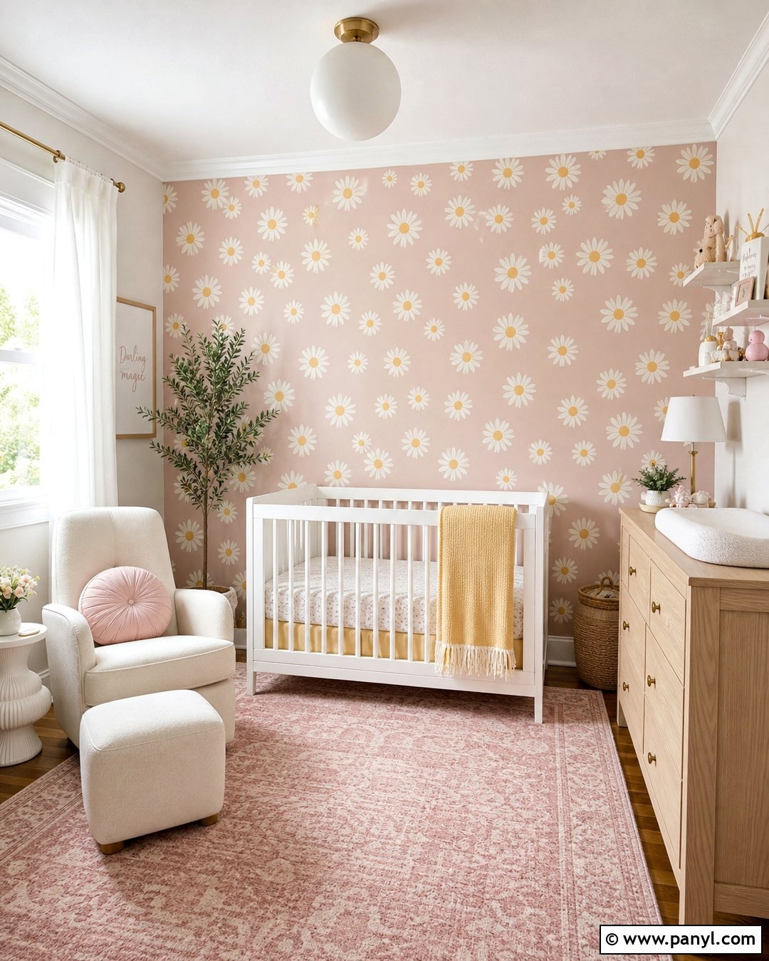 Daisy Wallpaper Accent Wall - 25 Baby Girl Accent Wall Ideas