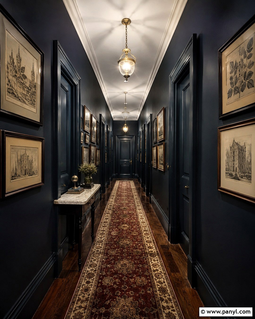Dark Academia Black Blue Hallway - 20 Dark Academia Wall Paint Ideas