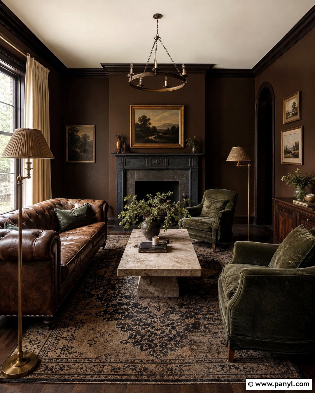 Dark Academia Chocolate Brown Living Room - 20 Dark Academia Wall Paint Ideas