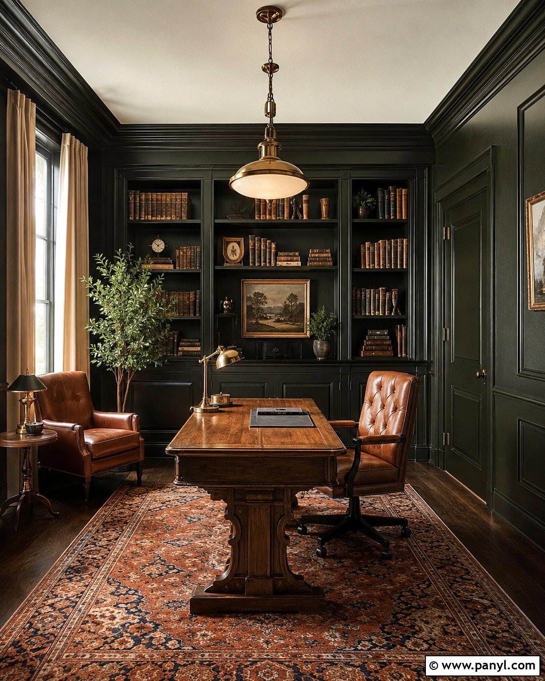 Dark Academia Color Drenched Study - 20 Dark Academia Wall Paint Ideas