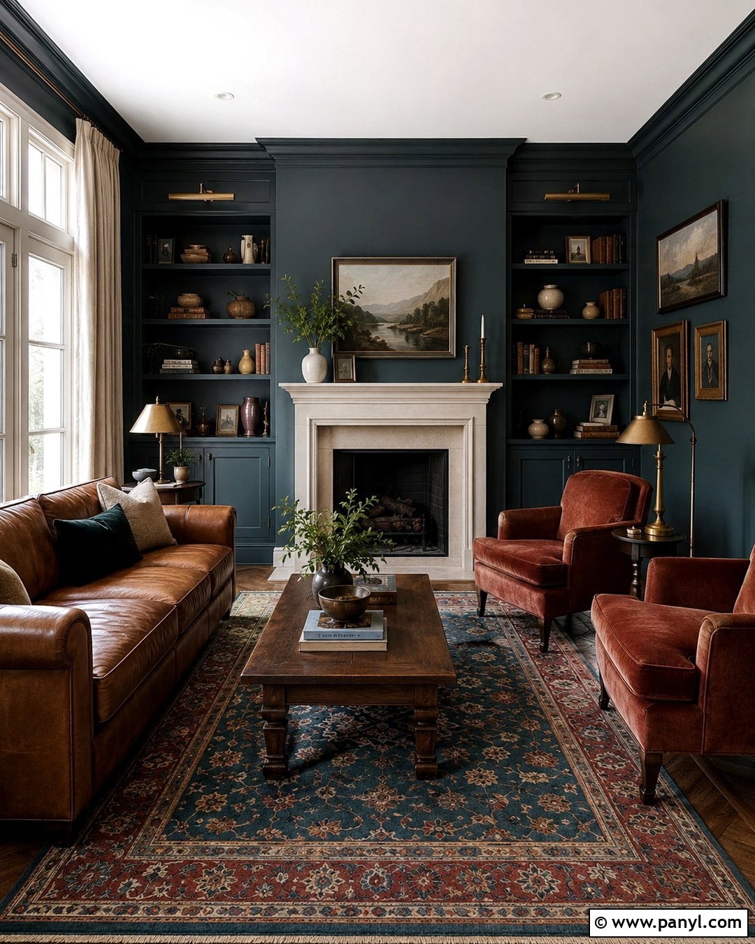 Dark Academia Deep Teal Living Room - 20 Dark Academia Wall Paint Ideas