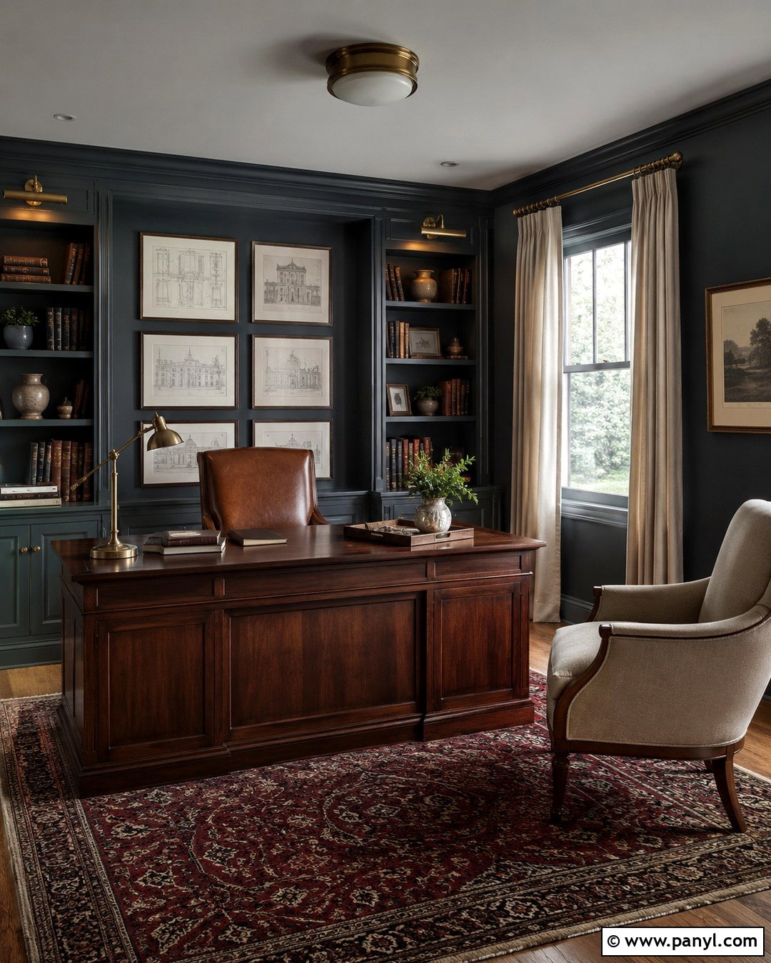 Dark Academia Smoky Blue Office - 20 Dark Academia Wall Paint Ideas