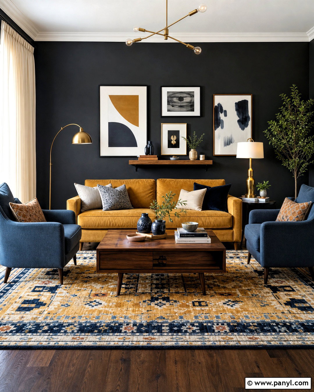 Dark Accent Wall With Colorful Furniture - 20 dark accent wall living room ideas