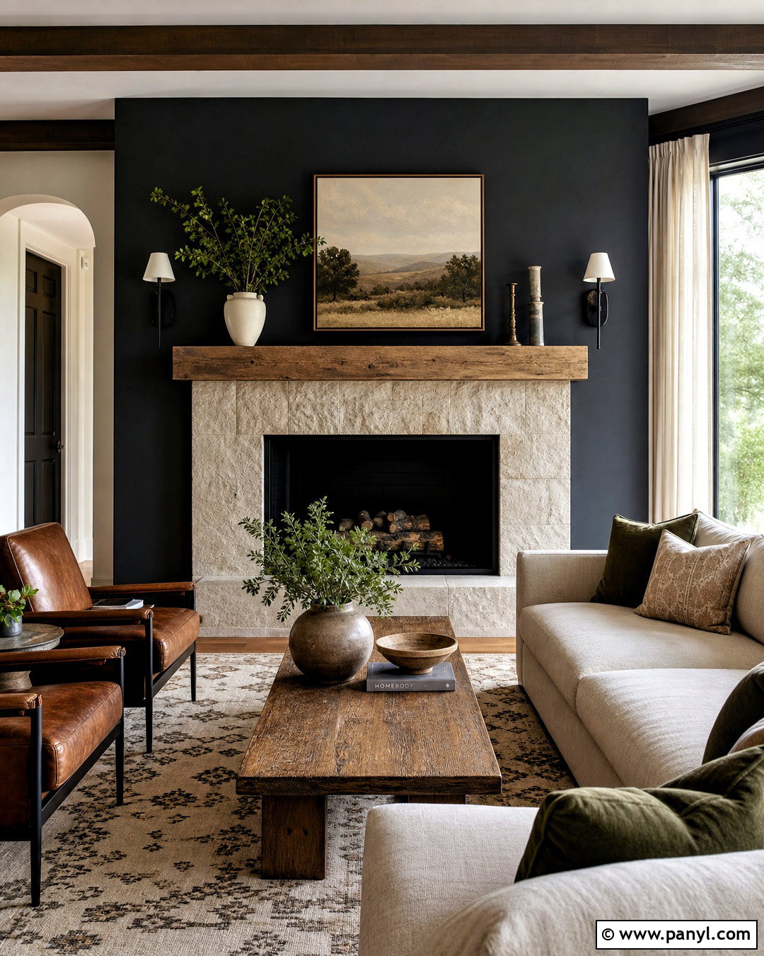 Dark Accent Wall With Fireplace Stone - 20 dark accent wall living room ideas