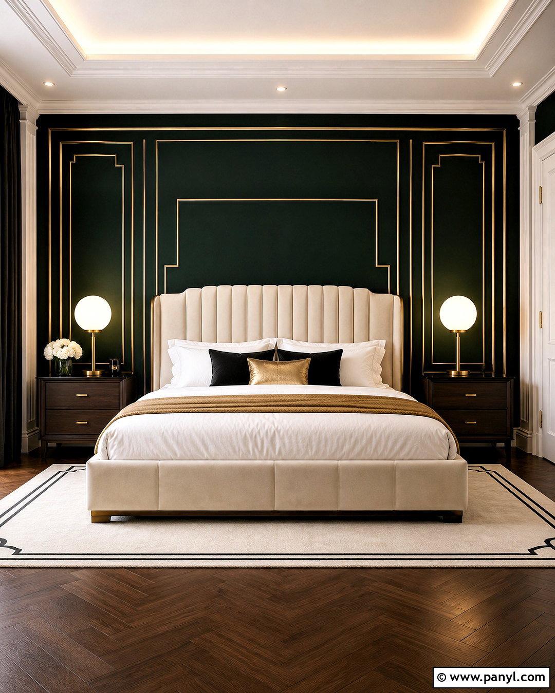 Dark Art Deco Feature Wall - 20 dark feature wall bedroom ideas