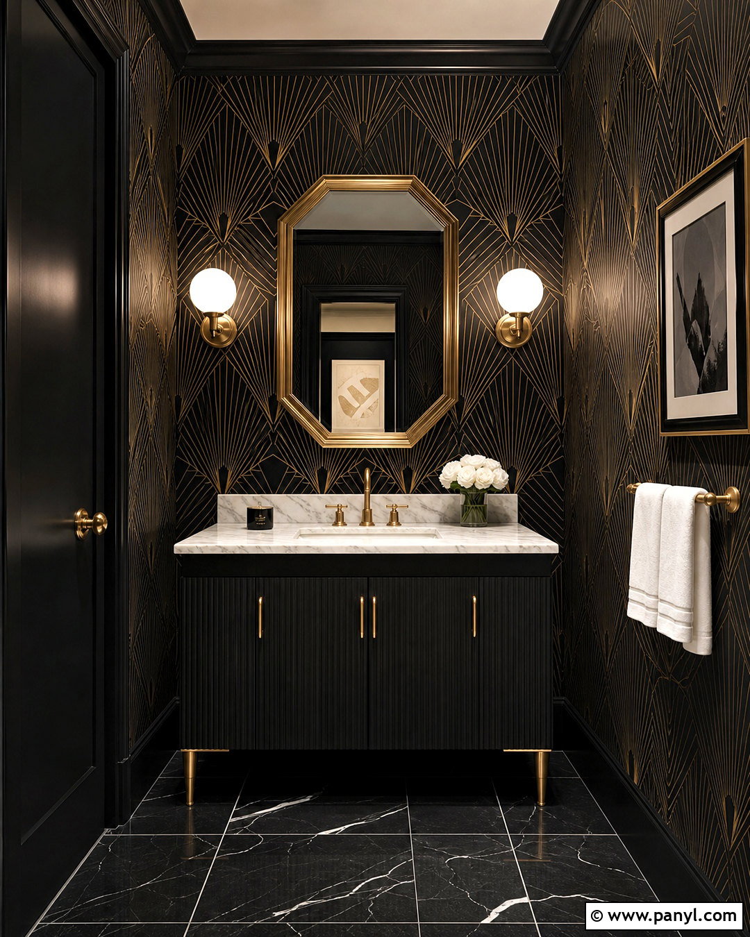 Dark Art Deco Powder Room - 20 dark powder room ideas