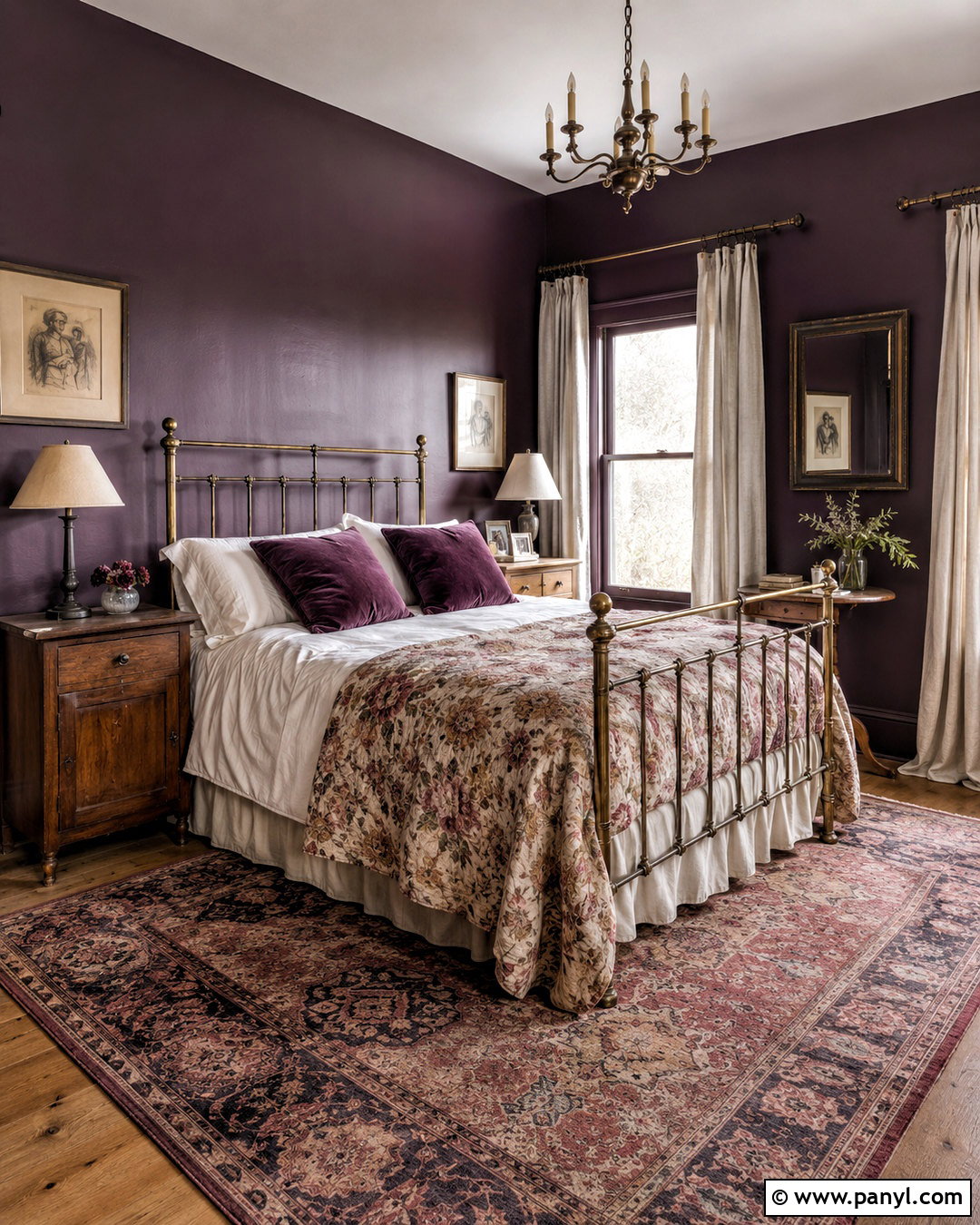 Dark Aubergine Bedroom With Vintage Decor - 20 dark painted bedrooms