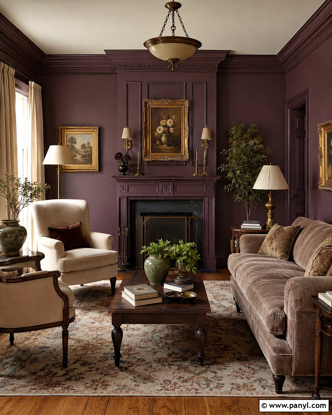 Dark Aubergine Living Room - 20 moody living room paint colors