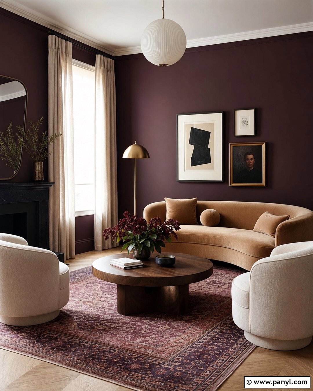 Dark Aubergine Lounge Walls - 30 dark wall paint ideas