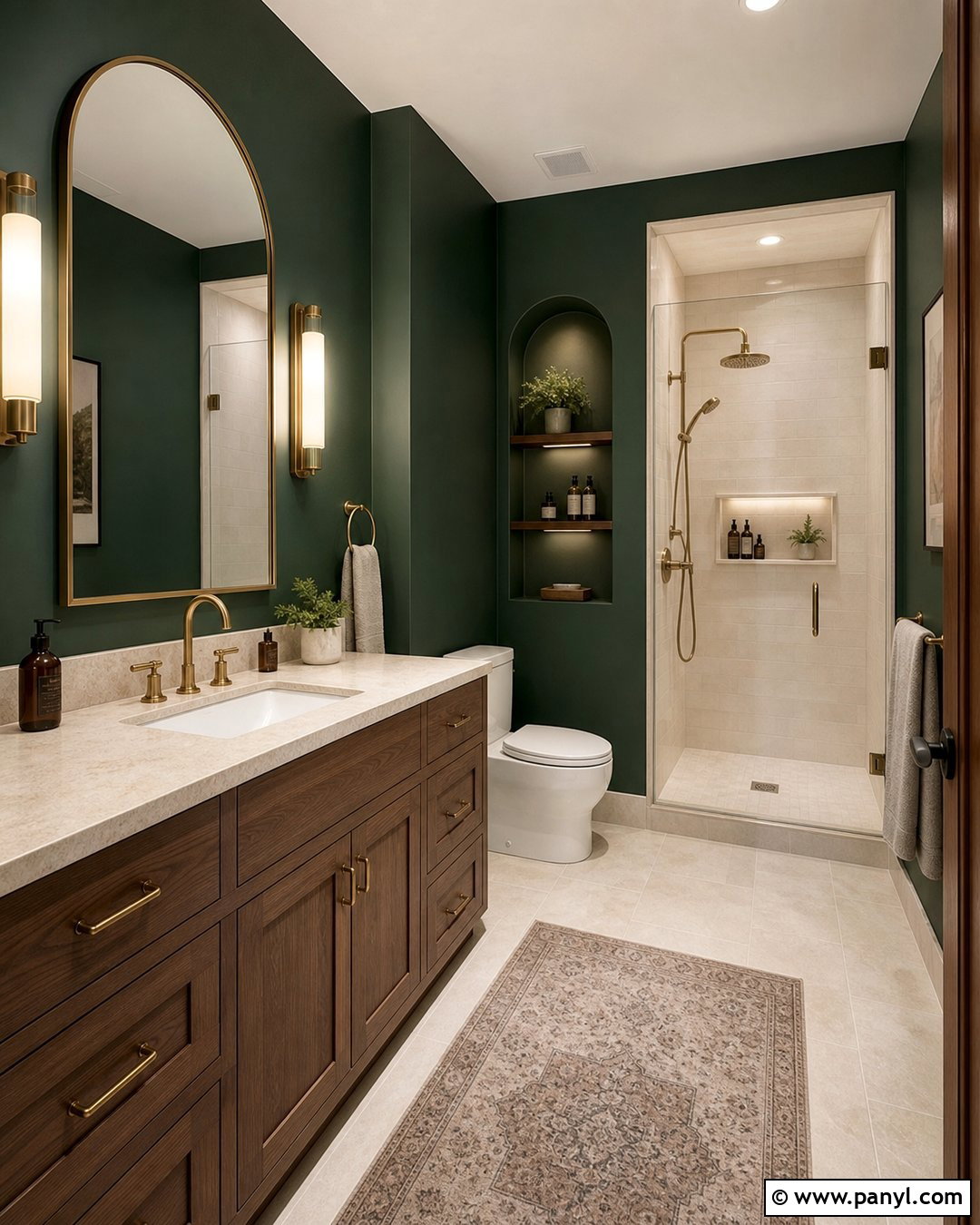 Dark Bathroom Walls With Arched Mirror - 30 Bathroom Dark Walls