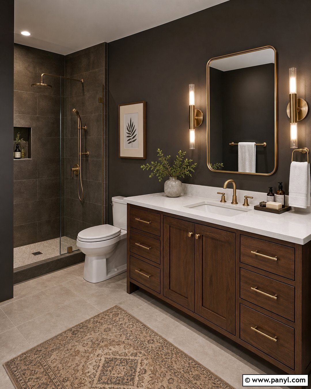 Dark Bathroom Walls With Brass Accents - 30 Dark Bathroom Walls
