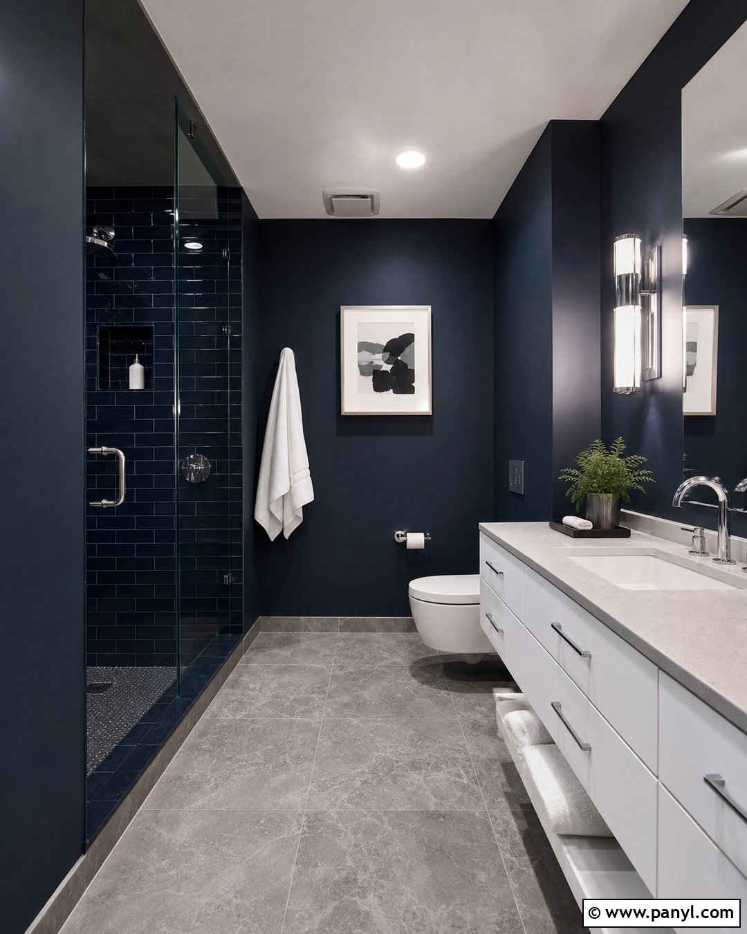 Dark Bathroom Walls With Chrome Fixtures - 30 Dark Bathroom Walls