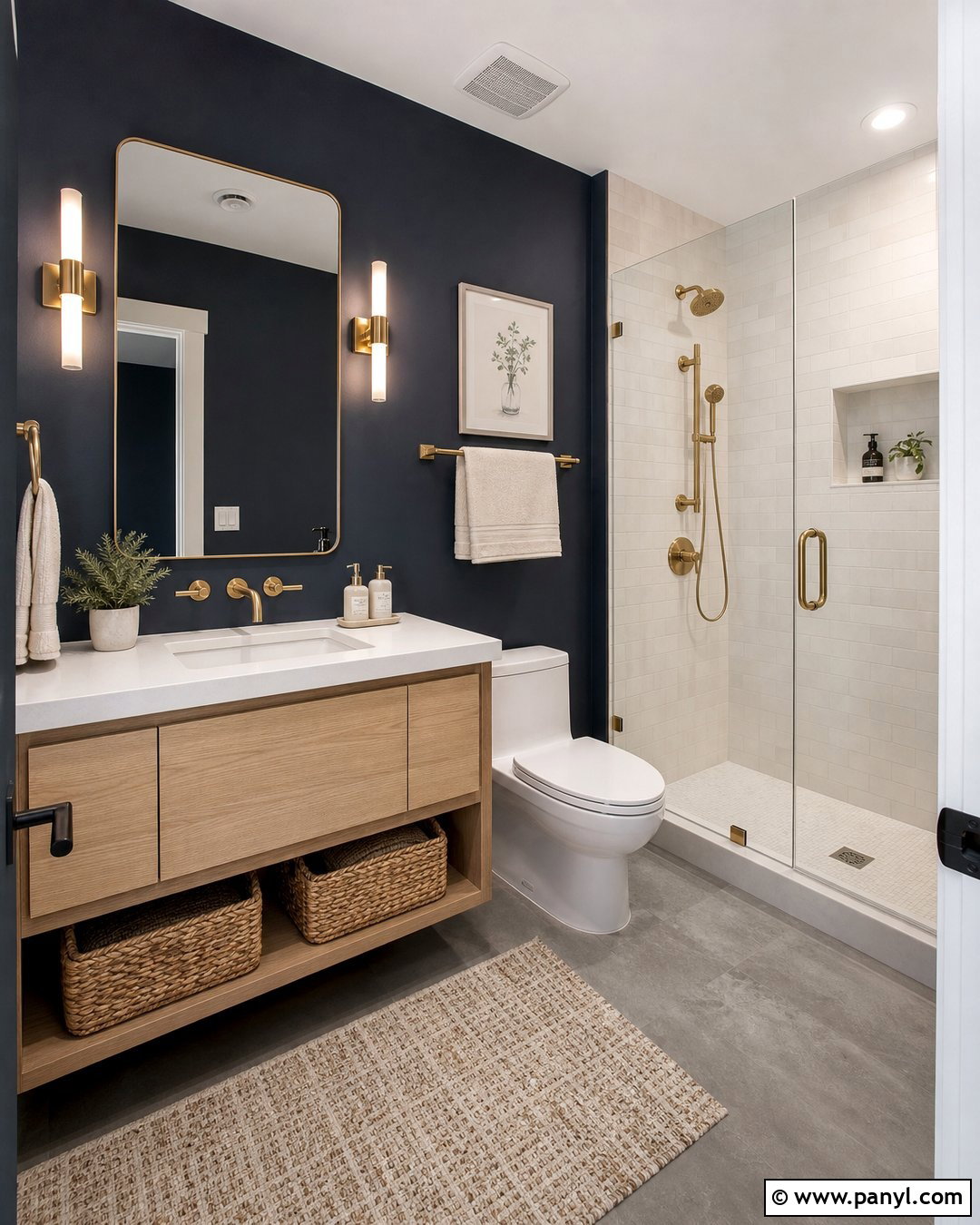 Dark Bathroom Walls With Light Wood Vanity - 30 Bathroom Dark Walls
