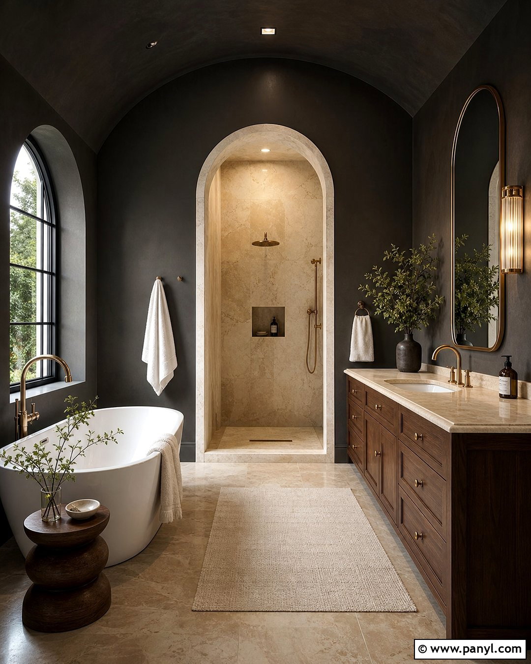 Dark Bathroom With Arched Details - 20 Elegant Bathroom With Dark Walls