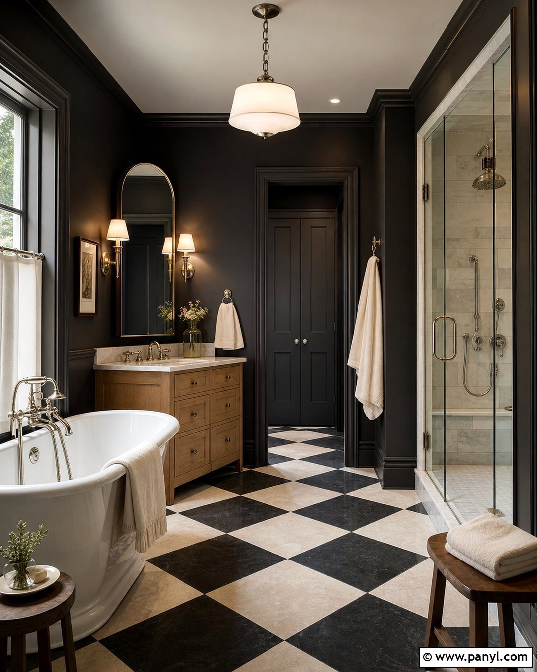 Dark Bathroom With Checkerboard Floor - 20 Elegant Bathroom With Dark Walls