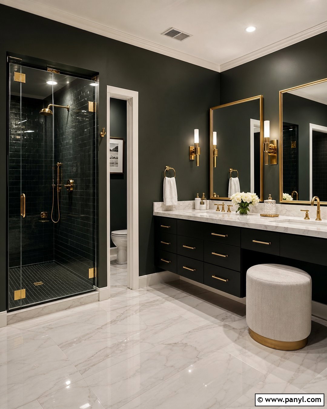Dark Bathroom With Gold Accents - 20 Elegant Bathroom With Dark Walls