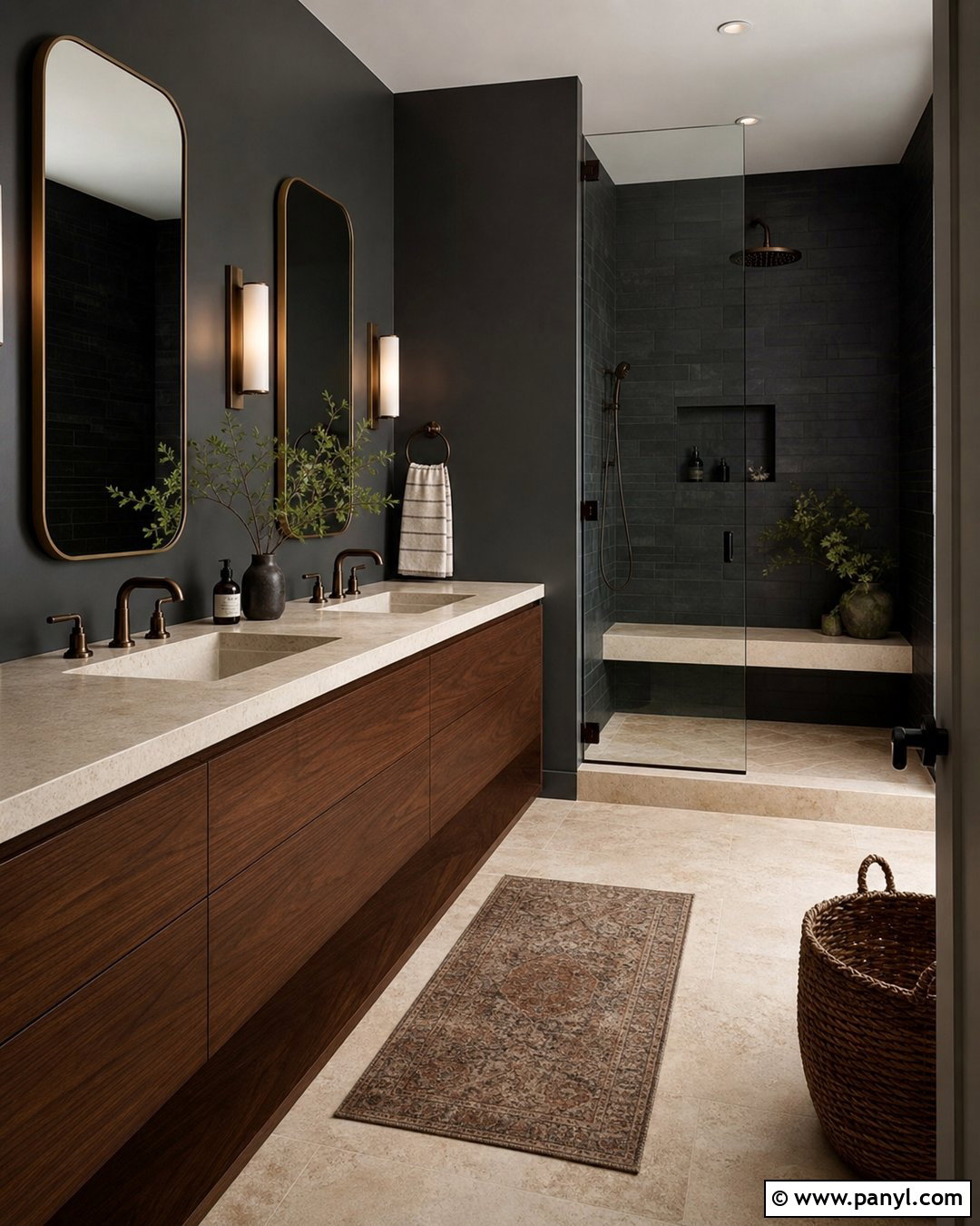 Dark Bathroom With Walnut Vanity - 20 Elegant Bathroom With Dark Walls