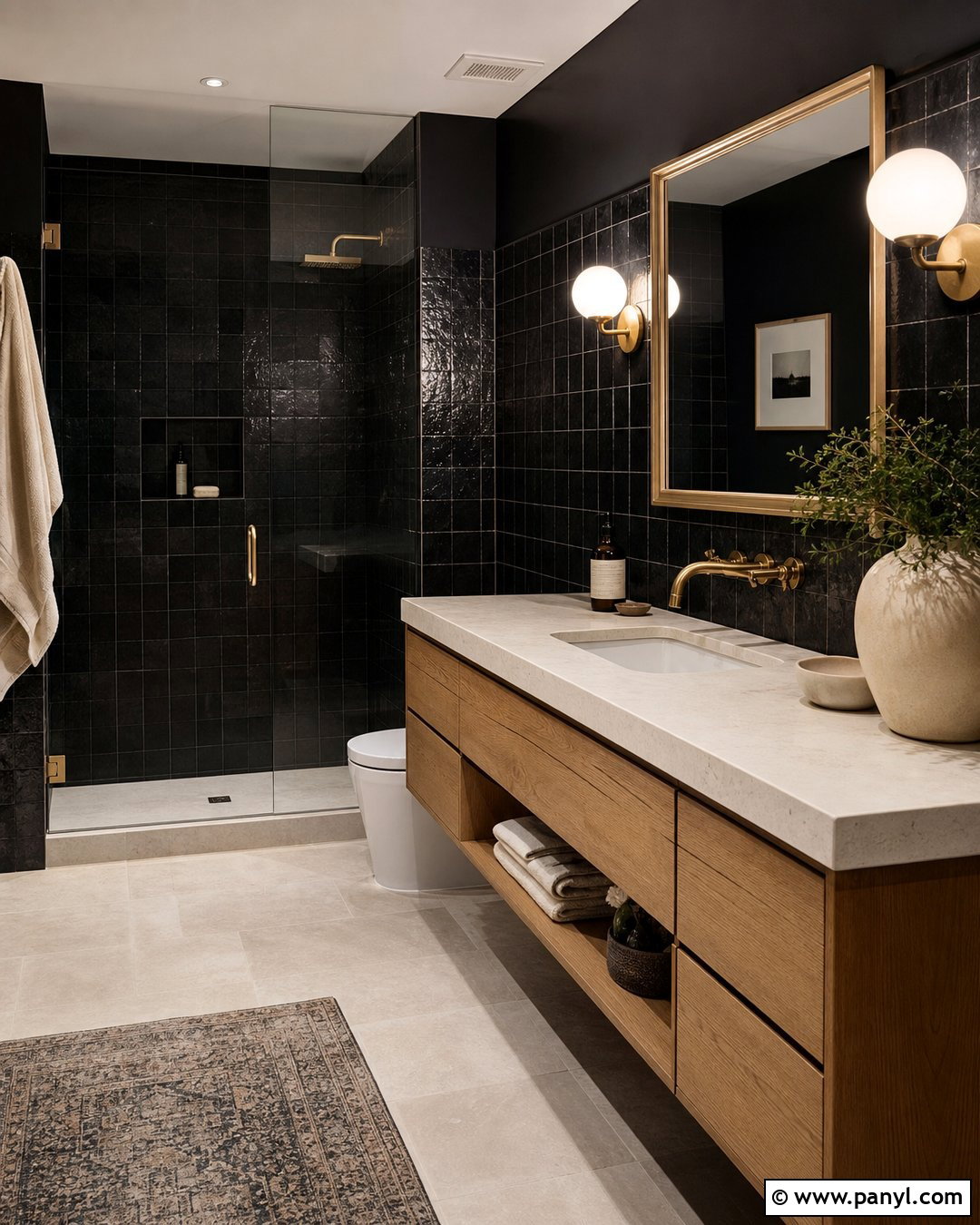 Dark Bathroom With Zellige Tile - 20 Elegant Bathroom With Dark Walls