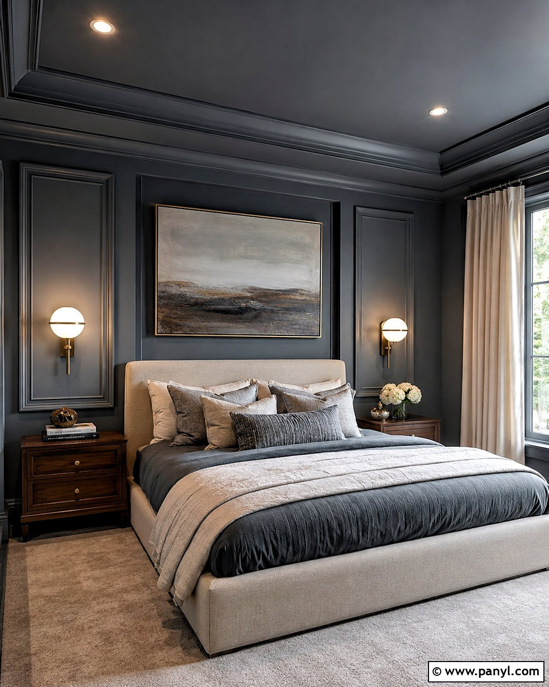 Dark Bedroom With Painted Ceiling - 20 dark painted bedrooms