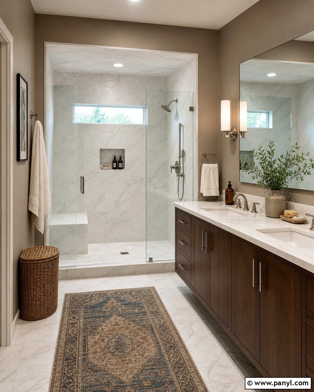 Dark Beige Bathroom With White Marble - 20 Dark Beige Wall Color Ideas