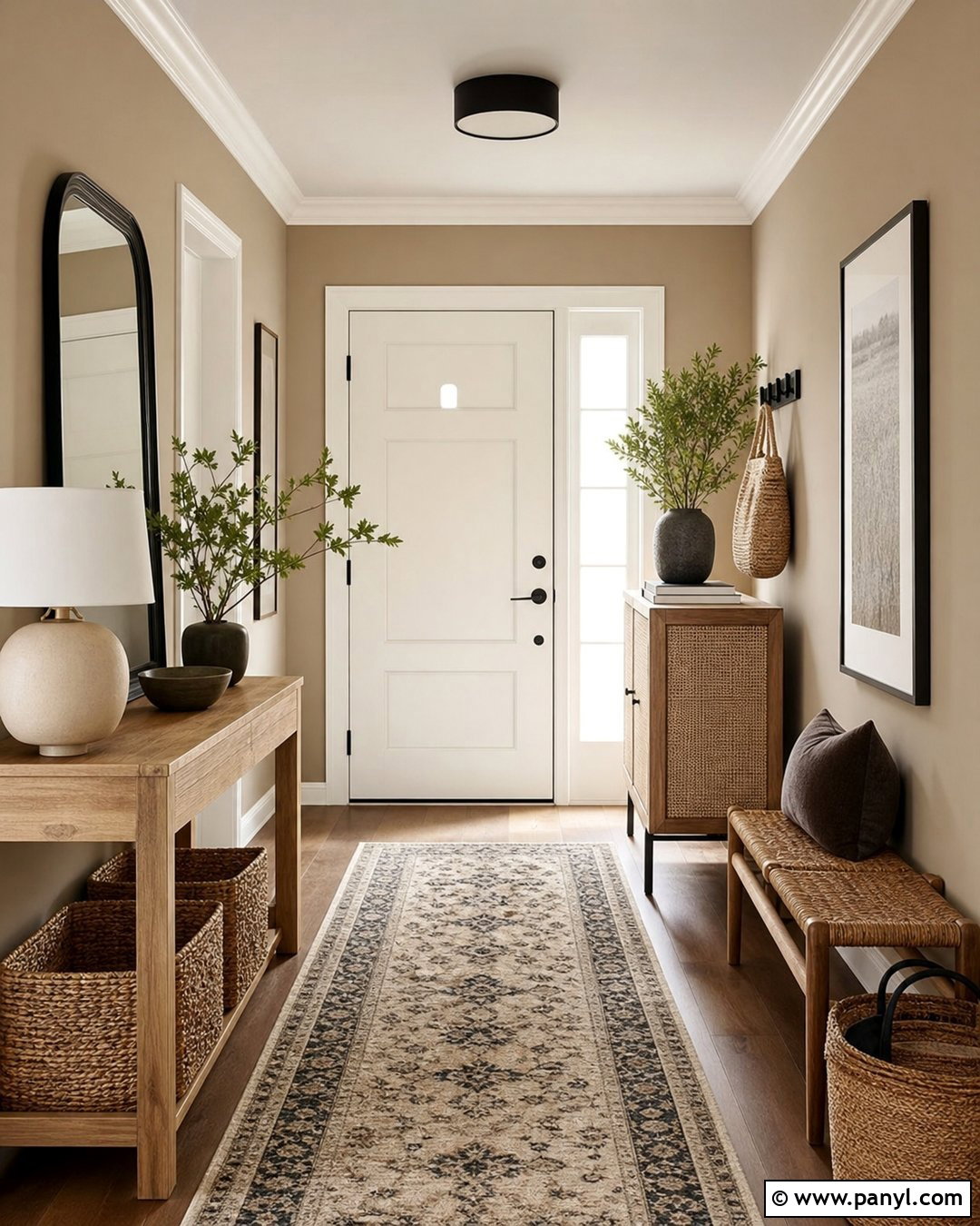 Dark Beige Entryway With Natural Wood - 20 Dark Beige Wall Color Ideas