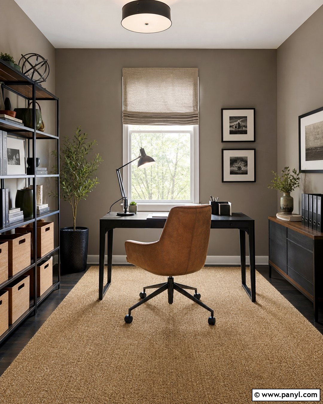 Dark Beige Home Office With Black Accents - 20 Dark Beige Wall Color Ideas
