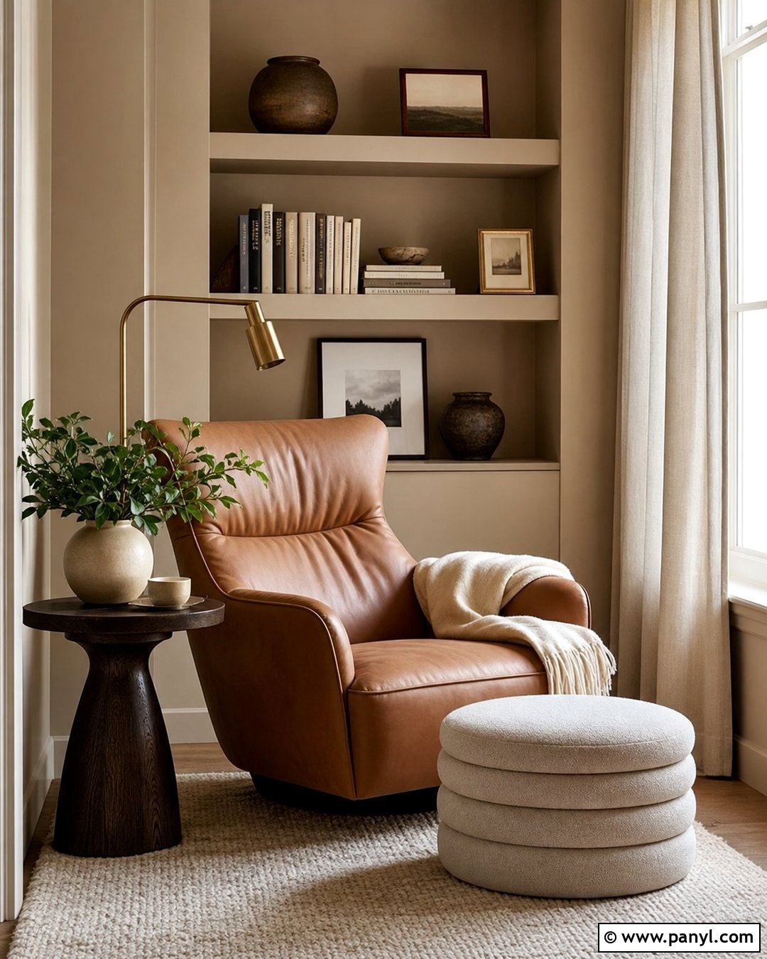 Dark Beige Reading Nook With Built-In Shelves - 20 Dark Beige Wall Color Ideas