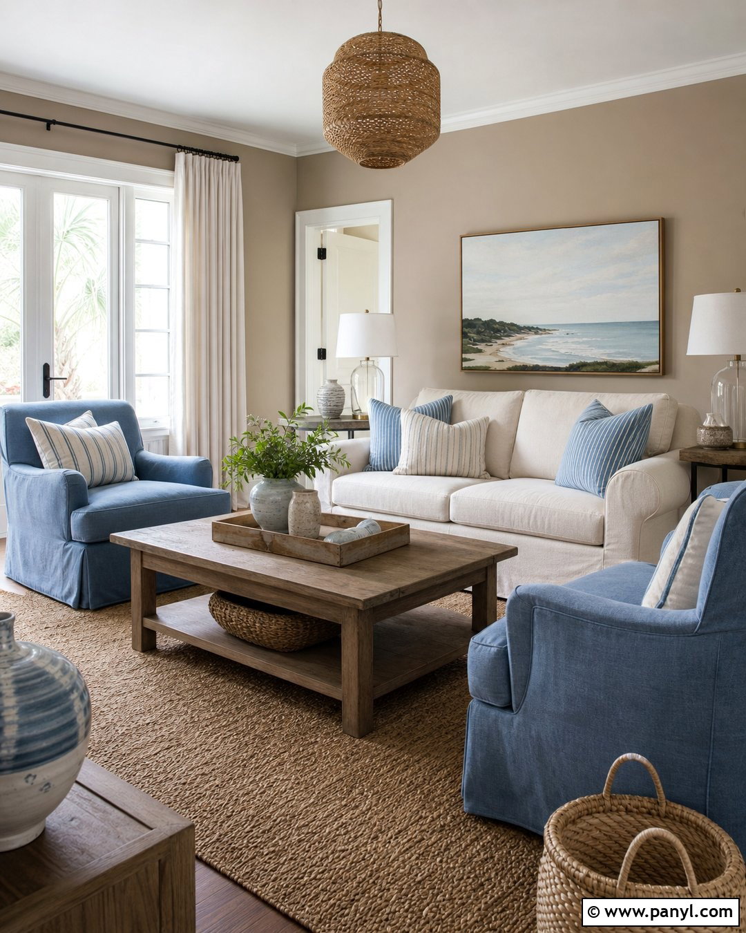 Dark Beige Walls With Coastal Blue - 20 Dark Beige Wall Color Ideas