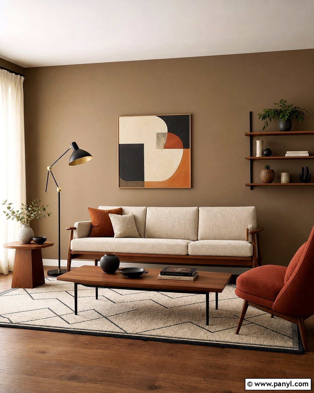 Dark Beige Walls With Midcentury Furniture - 20 Dark Beige Wall Color Ideas