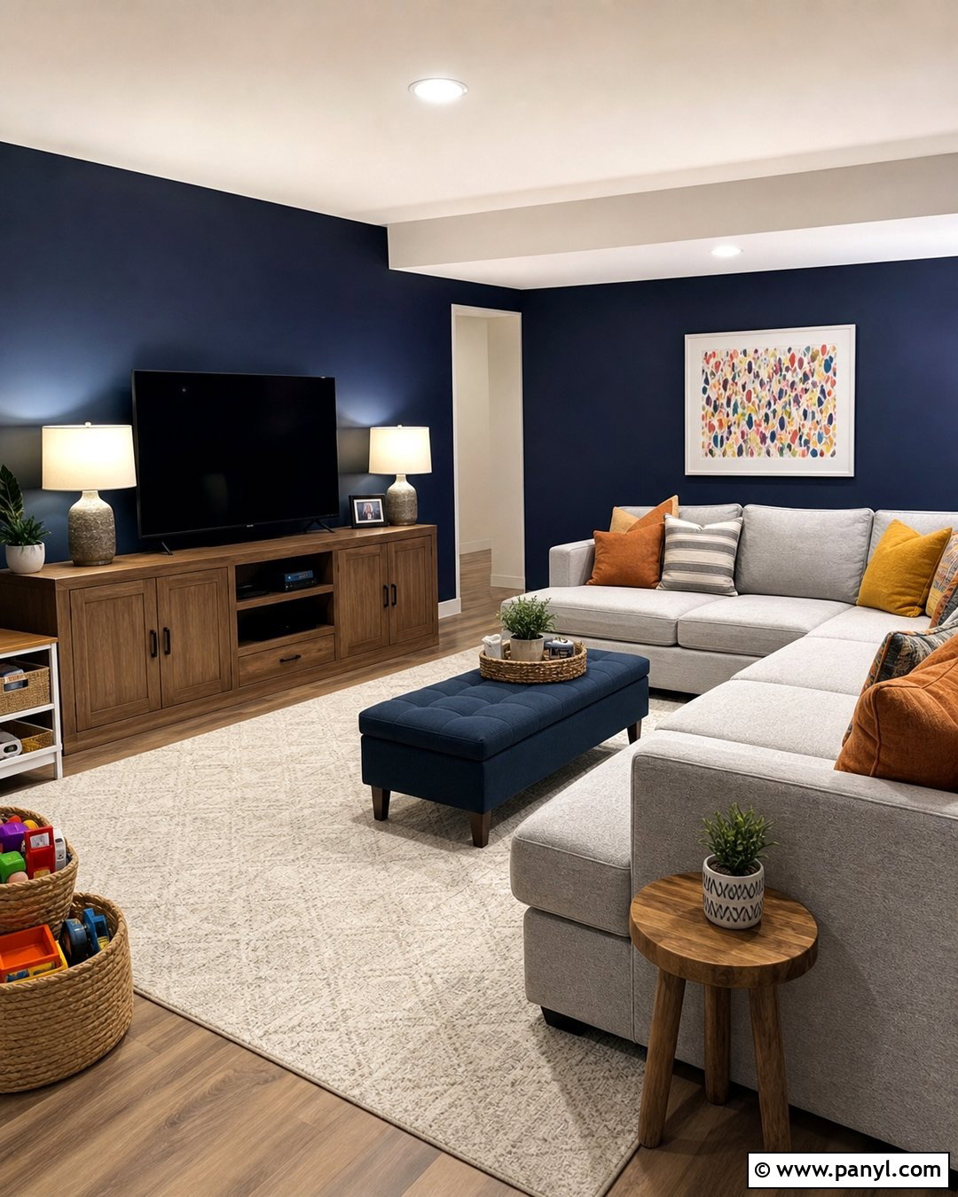 Dark Blue Accent Wall Basement Family Room - 35 Dark Blue Accent Wall Ideas