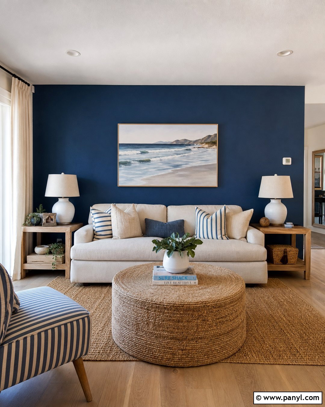 Dark Blue Accent Wall Coastal Living Room - 35 Dark Blue Accent Wall Ideas