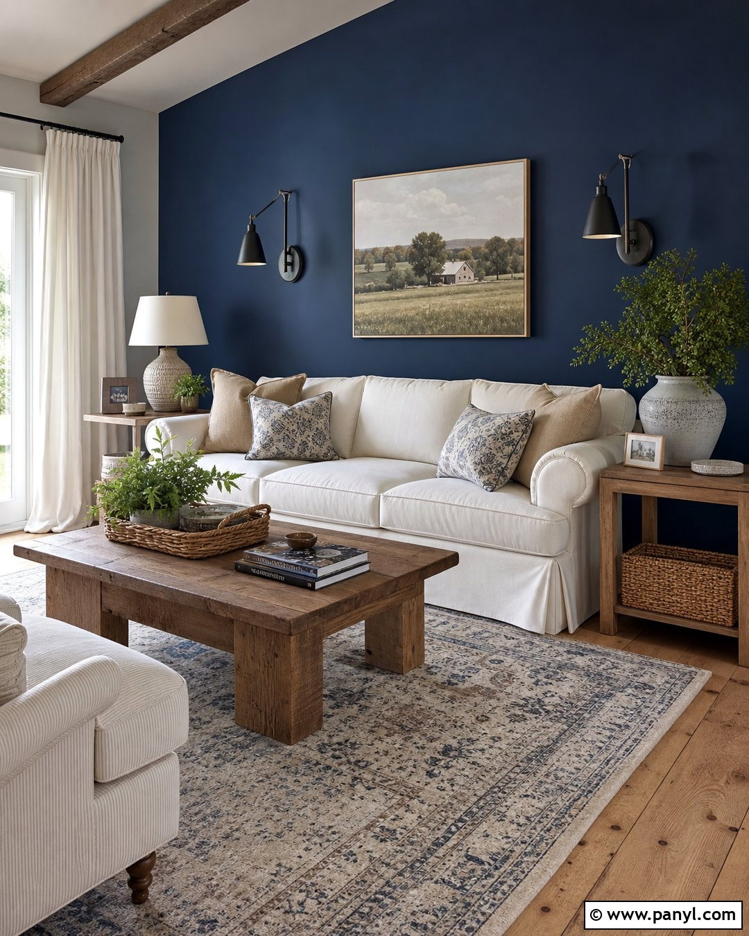 Dark Blue Accent Wall Farmhouse Living Room - 35 Dark Blue Accent Wall Ideas