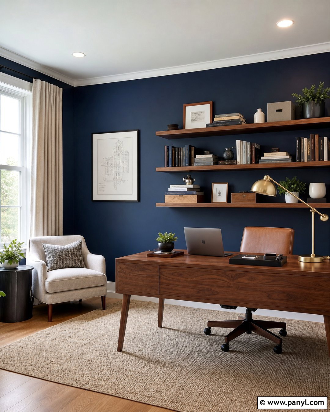 Dark Blue Accent Wall Home Office - 35 Dark Blue Accent Wall Ideas