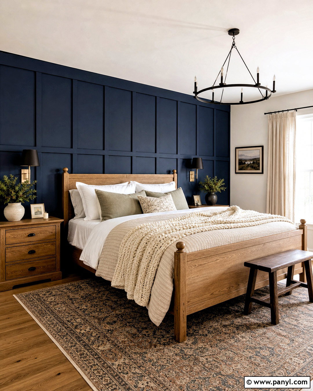 Dark Blue Accent Wall In A Farmhouse Bedroom - 20 dark blue accent wall bedroom ideas