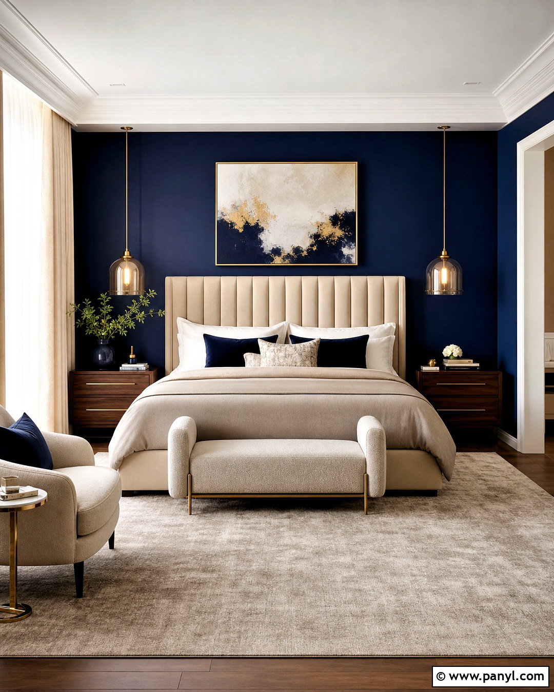 Dark Blue Accent Wall In A Luxury Bedroom - 20 dark blue accent wall bedroom ideas
