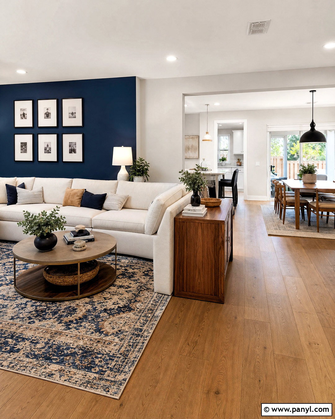 Dark Blue Accent Wall In Open Concept Living Room - 20 dark blue accent wall living room ideas