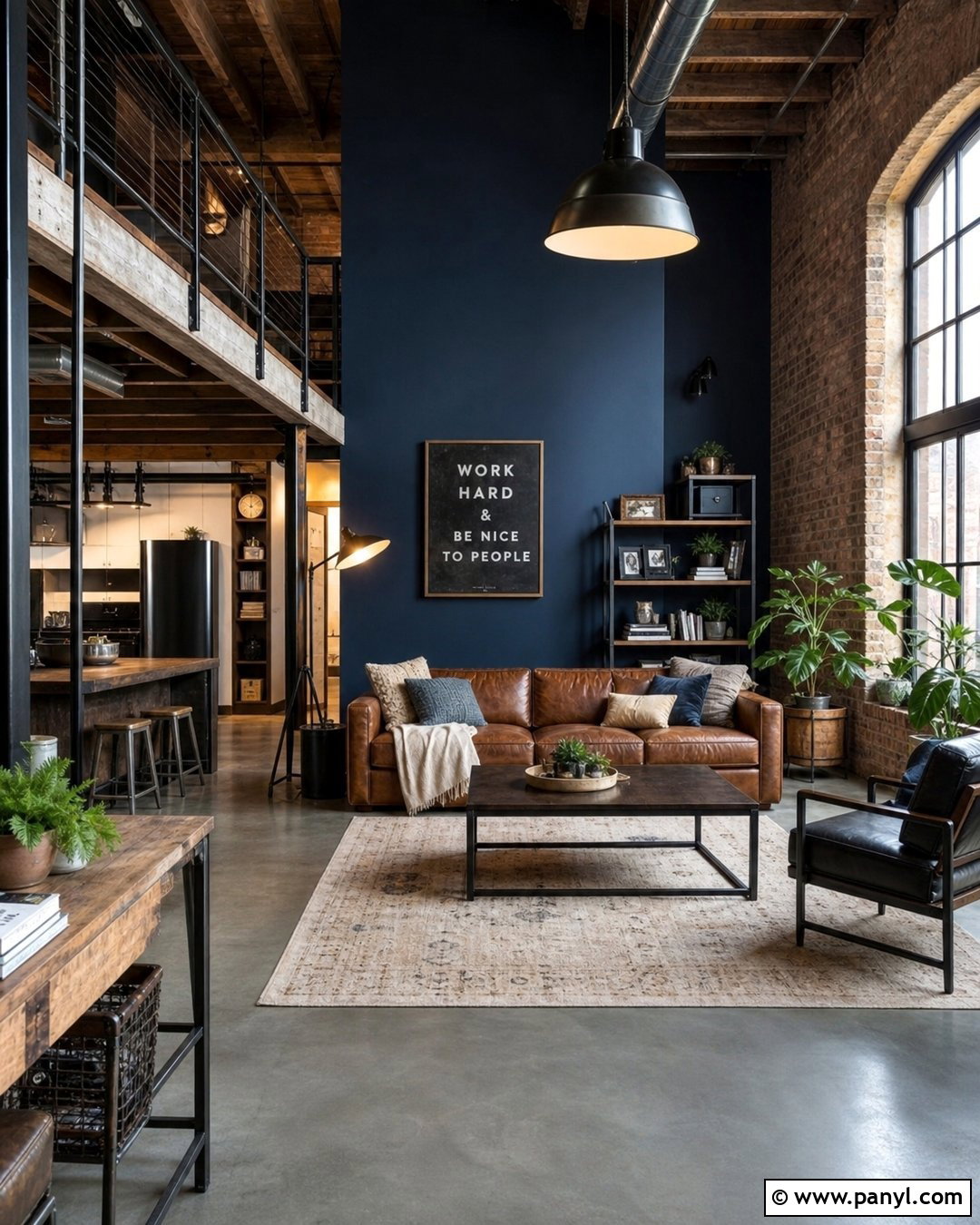 Dark Blue Accent Wall Industrial Loft - 35 Dark Blue Accent Wall Ideas
