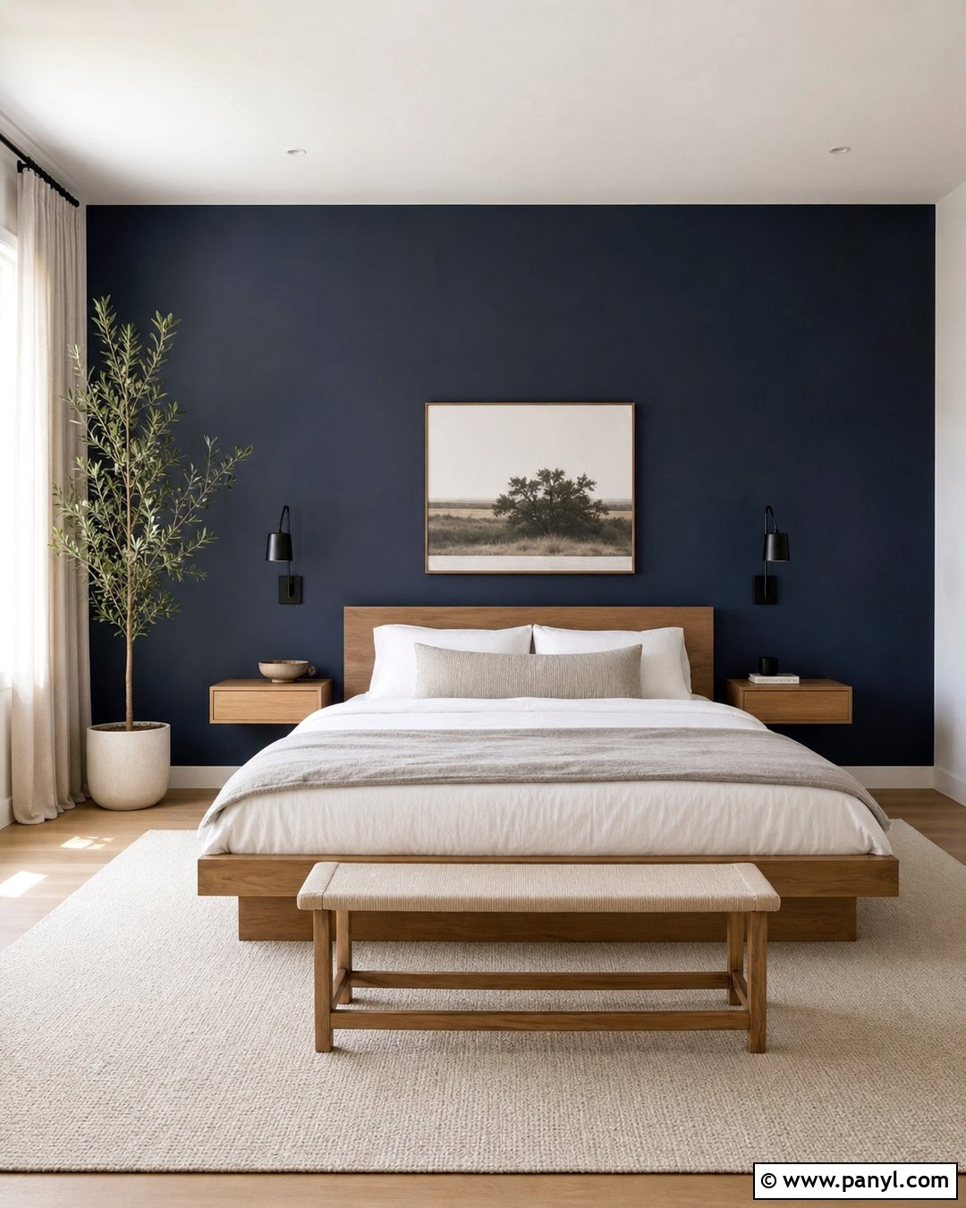 Dark Blue Accent Wall Minimalist Bedroom - 35 Dark Blue Accent Wall Ideas