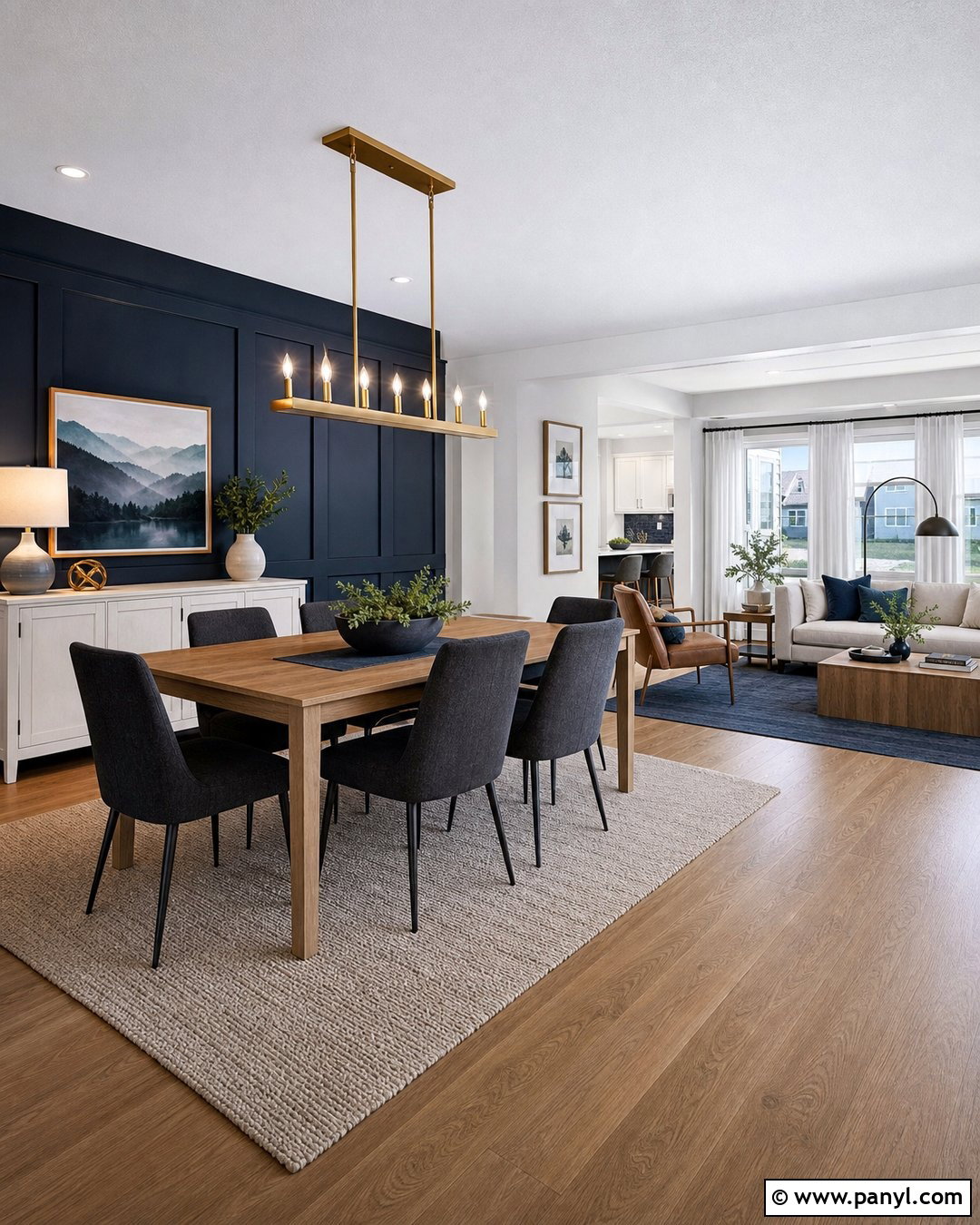 Dark Blue Accent Wall Open Dining Area - 35 Dark Blue Accent Wall Ideas