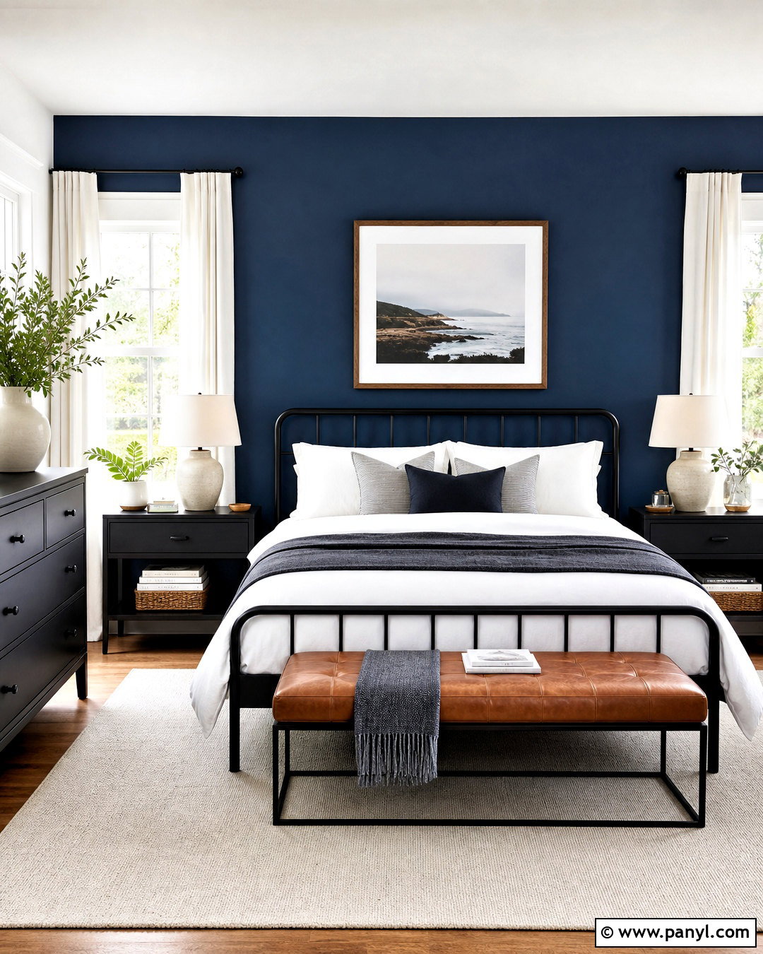 Dark Blue Accent Wall With Black Furniture - 20 dark blue accent wall bedroom ideas