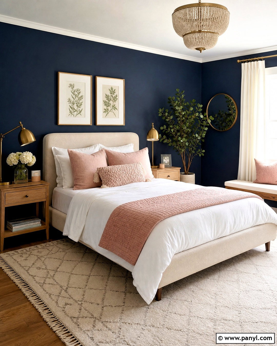 Dark Blue Accent Wall With Blush Pink - 20 dark blue accent wall bedroom ideas