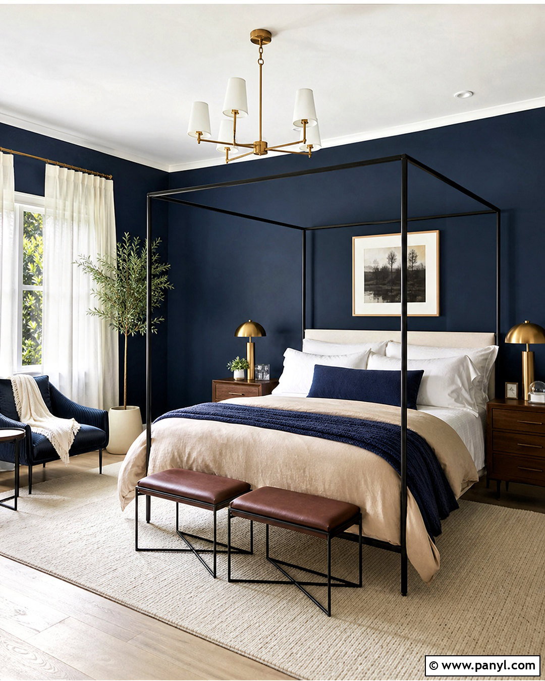 Dark Blue Accent Wall With Canopy Bed - 20 dark blue accent wall bedroom ideas
