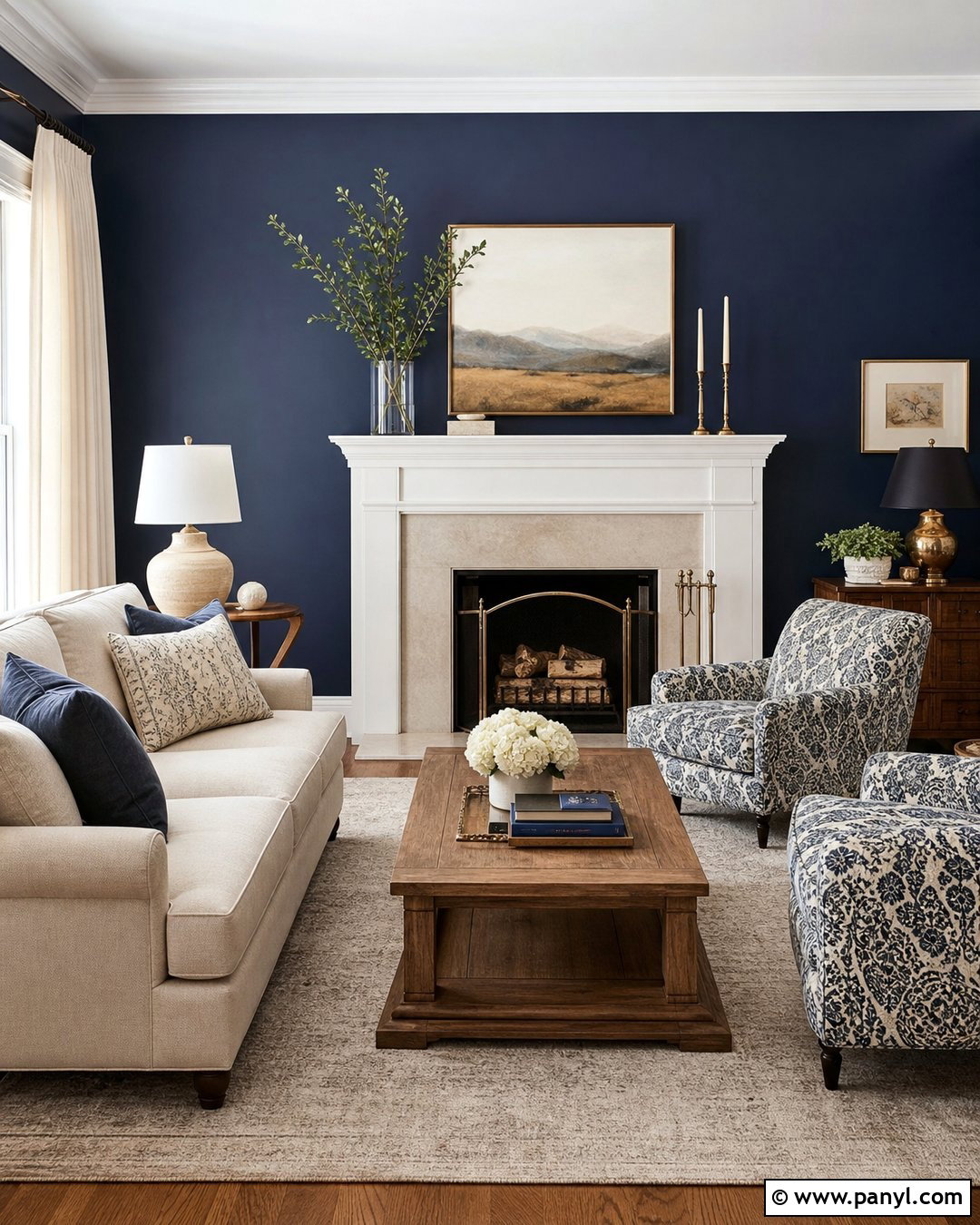 Dark Blue Accent Wall With Fireplace - 35 Dark Blue Accent Wall Ideas