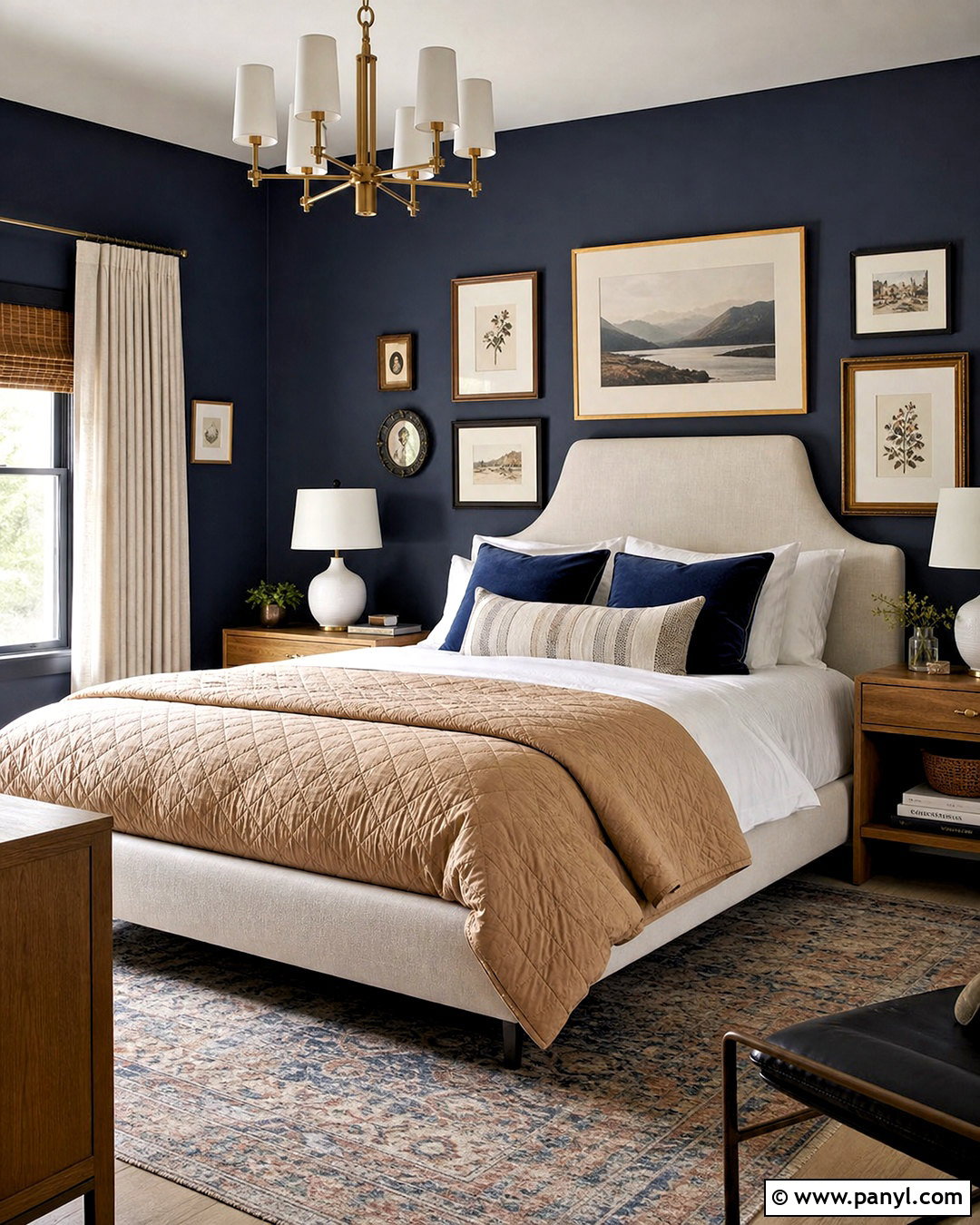 Dark Blue Accent Wall With Gallery Art - 20 dark blue accent wall bedroom ideas