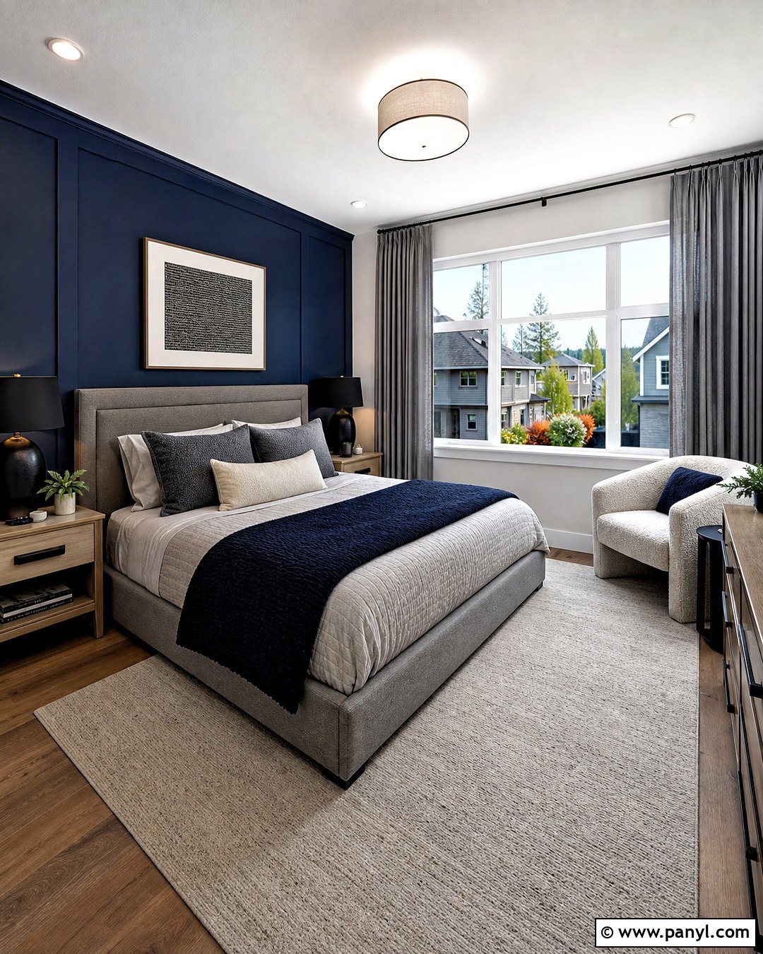Dark Blue Accent Wall With Gray Furniture - 20 dark blue accent wall bedroom ideas